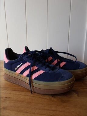 adidas Gazelle Platform Navy with Pink Stripes - Women's Sneakers